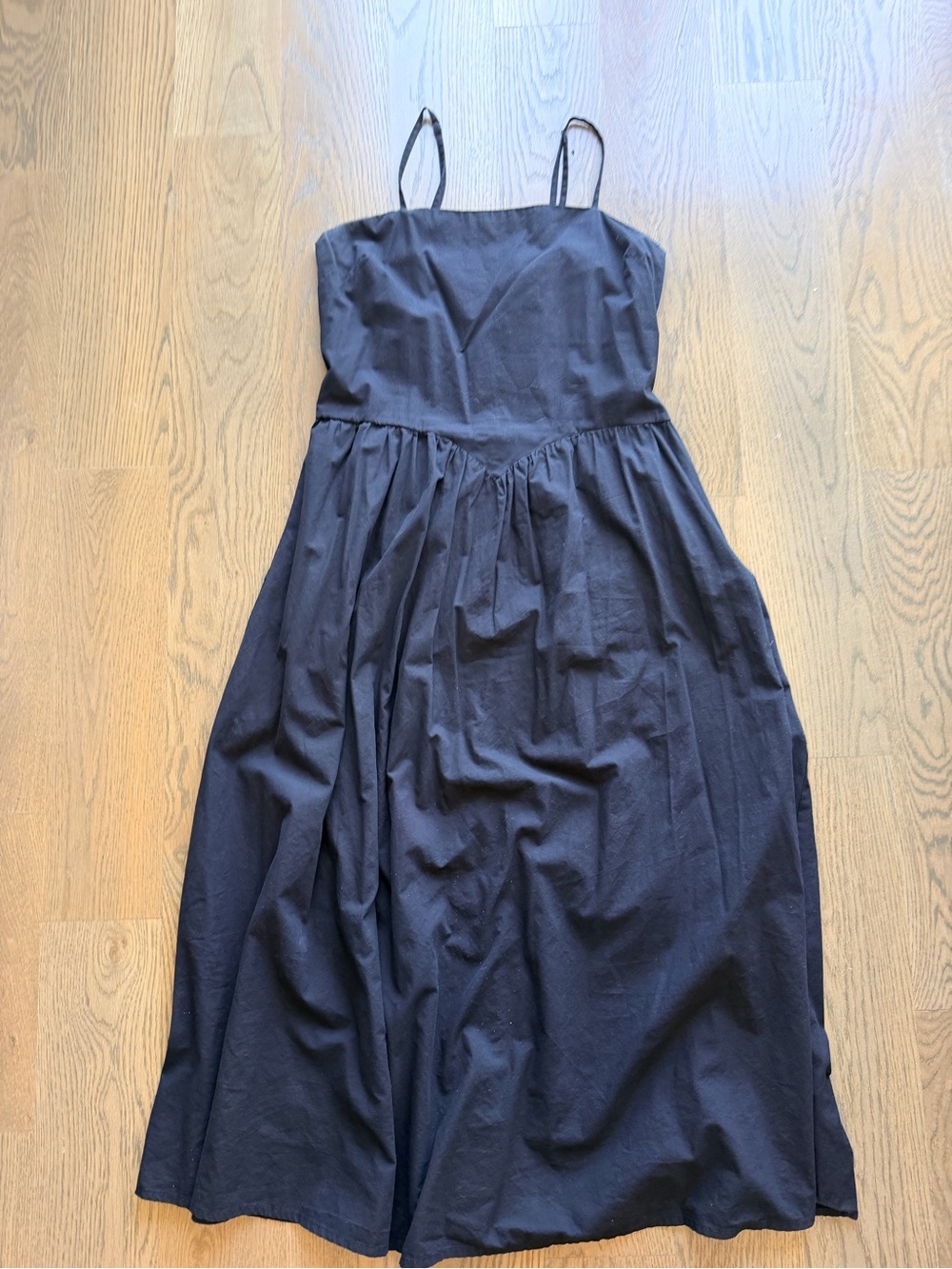Black Midi Spaghetti-Strap Dress with a drop waste front